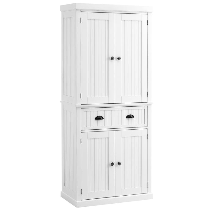 Traditional Kitchen Cupboard - Freestanding Storage Cabinet with Drawer, Doors, and Adjustable Shelves in White - Ideal for Home Organization and Styling