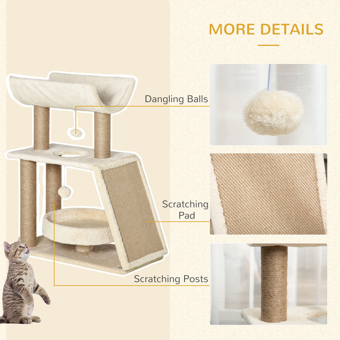 Cat Tower with Scratching Post - Multi-Level Kitten Playhouse with Bed, Toy Ball, and Perch - Perfect for Indoor Cats' Entertainment and Relaxation