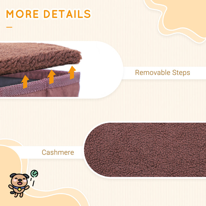 Foldable 3-Step Pet Stairs - Portable Mobility Aid with Washable Fleece Cover, 41x19cm, Brown - Ideal for Small & Aging Pets Climbing Support