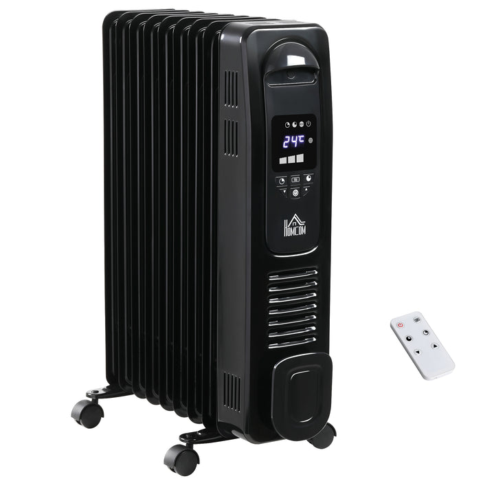 2180W Oil-Filled Radiator - Digital 9-Fin Portable Electric Heater with LED Display, Timer, 3 Heat Settings, Safety Cut-Off, Remote Control - Ideal for Cozy Indoor Heating