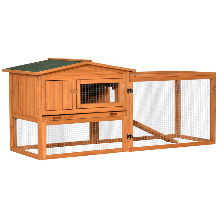 Outdoor Wooden Rabbit Hutch with Run - Spacious Bunny Cage with Sliding Tray, Hay Rack & Ramp, Ideal for Guinea Pigs - Easy-Access Hide House for Small Pets, 156x58x68cm