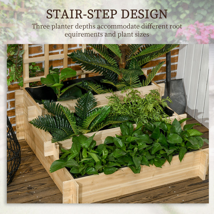 3 Tier Garden Planter with Trellis - Wooden Raised Beds for Vine Climbing, 95x95x110cm in Natural Tone - Ideal for Garden Enthusiasts and Urban Farmers