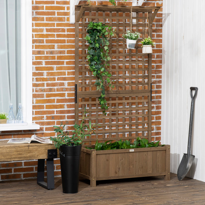 Raised Garden Bed with Climbing Trellis - Wood Planter for Vine Plants, Backyard Privacy Screen - Ideal for Patio, Deck, Coffee Corner Outdoor Ambiance