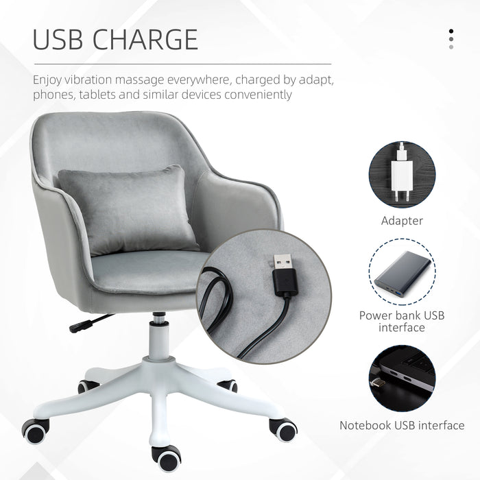Ergonomic Velvet Office Chair with Massage - Rechargeable Vibration Lumbar Support, Smooth-Rolling Casters - Comfort for Home Office and Remote Work