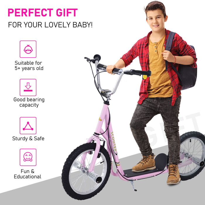 Youth & Adult Kick Scooter with 16" Air-Filled Tires - Sturdy Push Scooter for Teens & Kids, Pink - Outdoor Fun and Commuting for All Ages