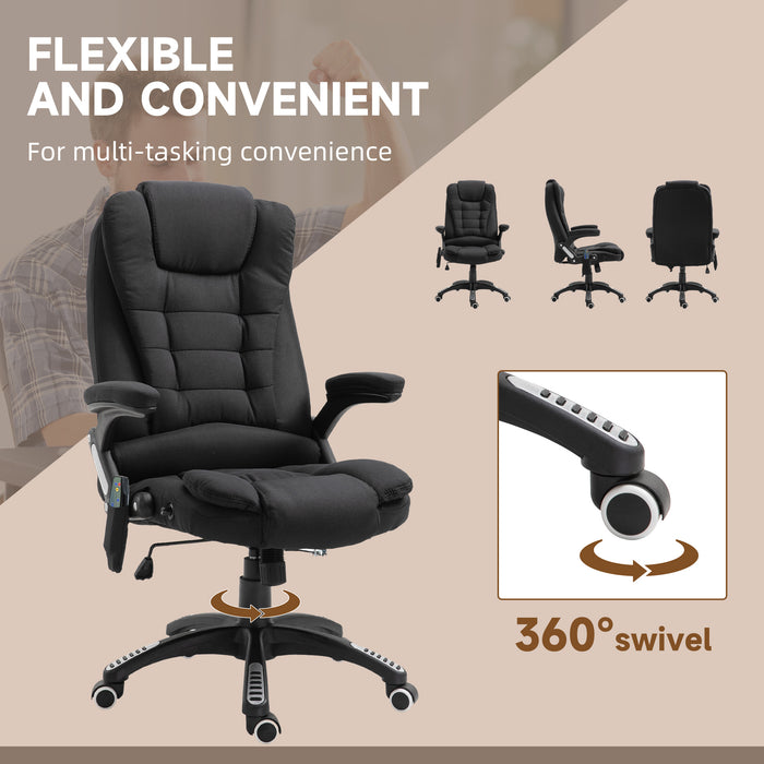 Heated Massage Recliner Chair - Six-Point Massaging Office Seat with Linen-Feel Fabric & 360° Swivel Wheels - Comfort for Home Office Workers