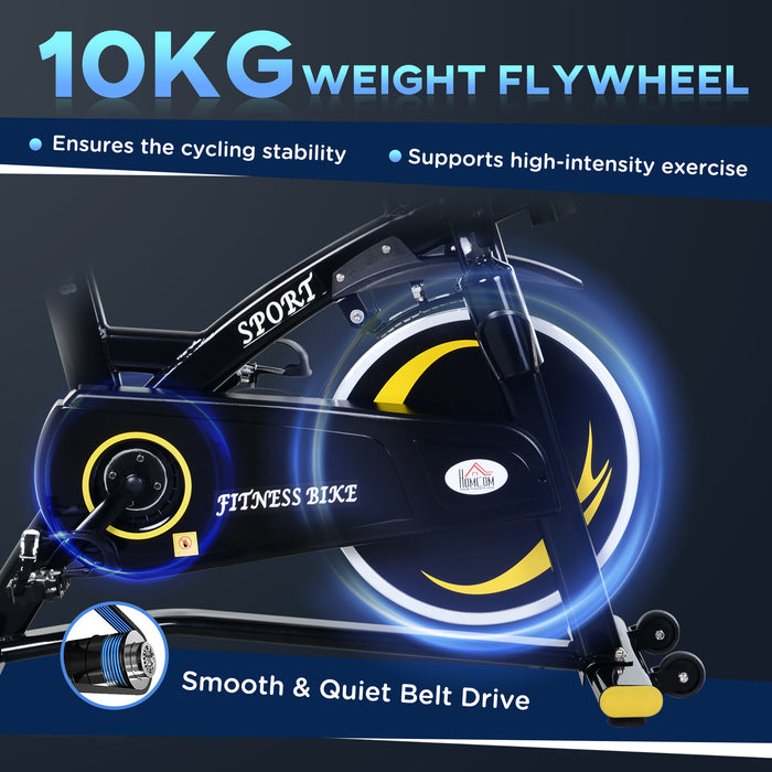 Exercise Bike with Steel Flywheel and Belt Drive - High-Intensity Black and Yellow Cycling Machine - Ideal for Cardio Workouts and Fitness Enthusiasts