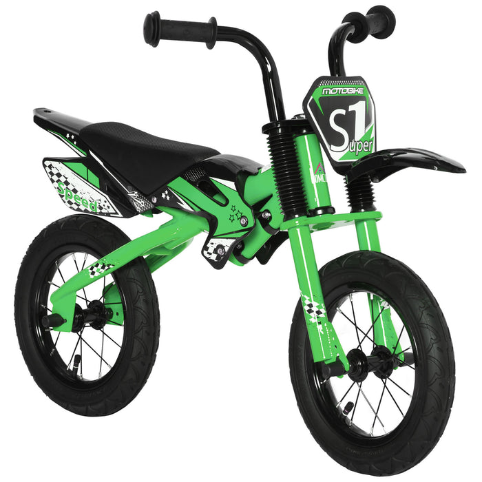 Kids Balance Bike - 12" No-Pedal Training Cycle with Motorbike Design, Air-Filled Tires & Adjustable PU Seat - Ideal for 3-6 Year Old Children Learning Balance & Coordination, Green