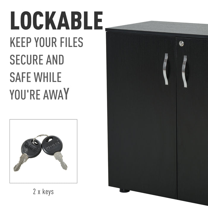 Locking 2-Tier Office Storage Cabinet with Feet - File Organizer with Melamine Coating and Aluminum Handles, Includes 2 Keys - Ideal for Secure Document Storage in a Stylish Black Finish