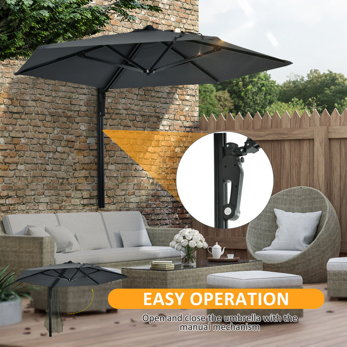 Wall Mounted Parasol with Rotatable Canopy - Easy Push, 180° Adjustable Outdoor Umbrella for Patio - Ideal for Porch, Deck, and Garden Shade, 250cm, Dark Grey