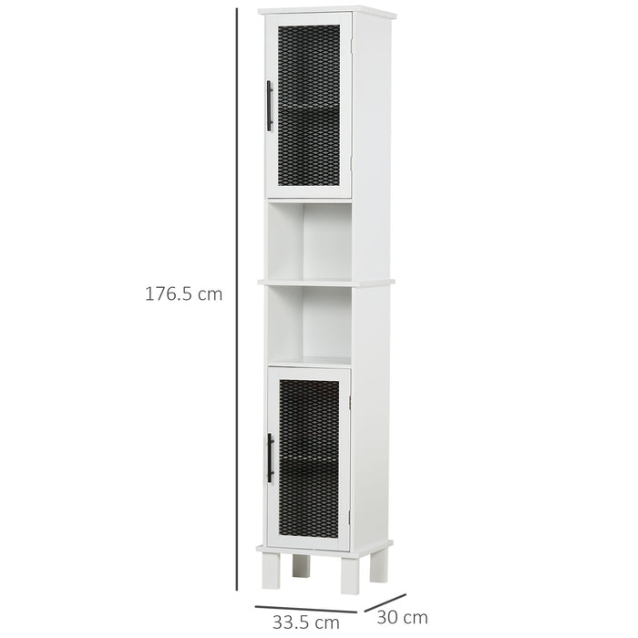 6-Tier Retro Bathroom Cabinet with Patterned Glass Doors - Anti-Tilt Design, Melamine Finish, Freestanding Storage - Chic Monochrome Tall Tower for Bathroom Organization