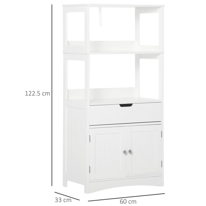 Free Standing Bathroom Floor Cabinet with Storage - Kitchen Cupboard with Shelves, Drawer & Doors in White - Versatile Living Room Organizer Furniture