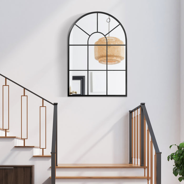 Modern Arched Wall Mirror - 91x60 cm Reflective Window Design for Home Decor, Black - Ideal for Living Room and Bedroom Aesthetics