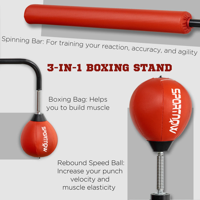 Inflatable Punch Bag w/ Reaction Bar - 140-205cm Height Adjustable Freestanding Training Equipment with Suction Cup Base - Ideal for MMA & Boxing Workout