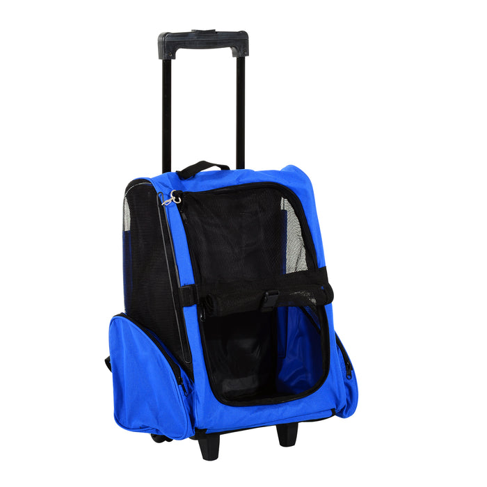 Portable Pet Carrier Travel Backpack - Cat and Dog Carrier with Trolley and Telescopic Handle, 42x25x55cm, Blue - Ideal for Pet Owners on the Move