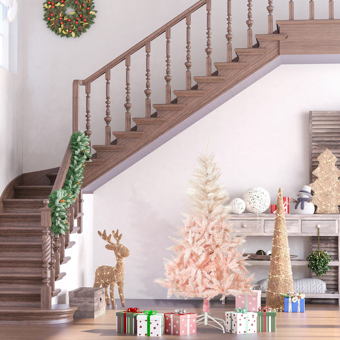 5ft White and Pink Artificial Christmas Tree with Metal Stand - Easy Automatic Open for Festive Decor - Ideal Holiday Centerpiece for Home Decoration