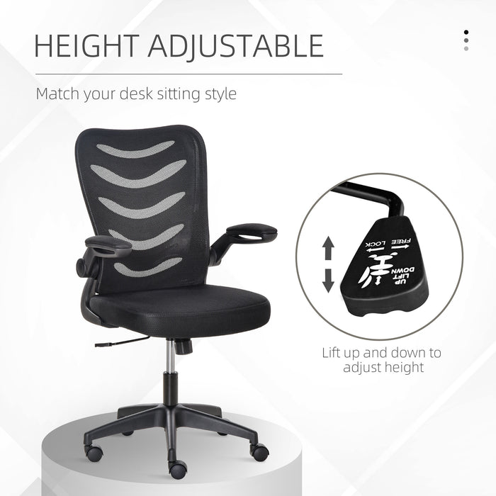 Mesh Swivel Chair - Ergonomic Home Office Task Desk Chair with Lumbar Support and Flip-Up Arms - Adjustable Height for Comfortable Seating and Posture Improvement