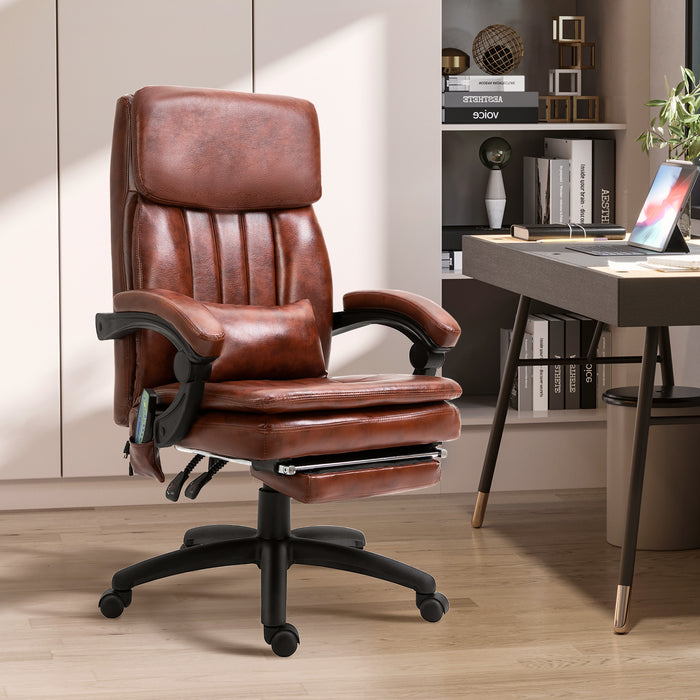 Ergonomic High Back Gaming Chair with Massage & Footrest - Adjustable Reclining Office Recliner, PU Leather, Brown - Comfort for Gamers and Professionals