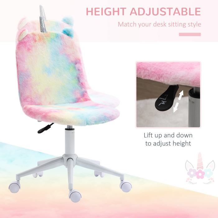 Fluffy Unicorn Mid-Back Office Chair - Swivel Wheel, Cute Rainbow Desk Chair - Ideal for Adding a Pop of Color to Any Workspace
