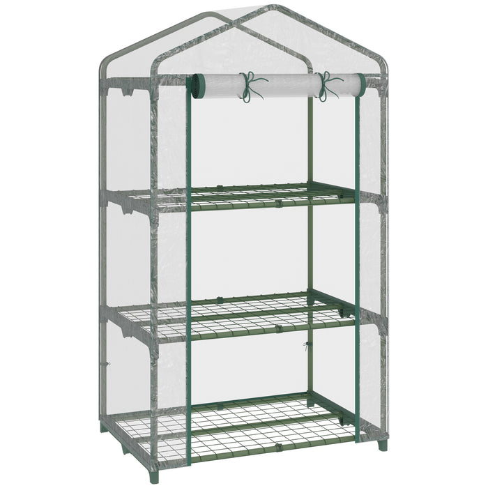 3 Tier Mini Greenhouse - Portable Garden Grow House with Roll-Up Door and Wire Shelves, Clear - Ideal for Seedlings, Plant Protection & Small Spaces