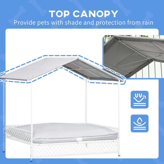 Elevated Pet Lounger with Water-Resistant Canopy - Comfy Raised Dog Bed with Soft Cushion for Indoor/Outdoor Use - Ideal for Small to Medium Dogs Seeking Shade & Comfort