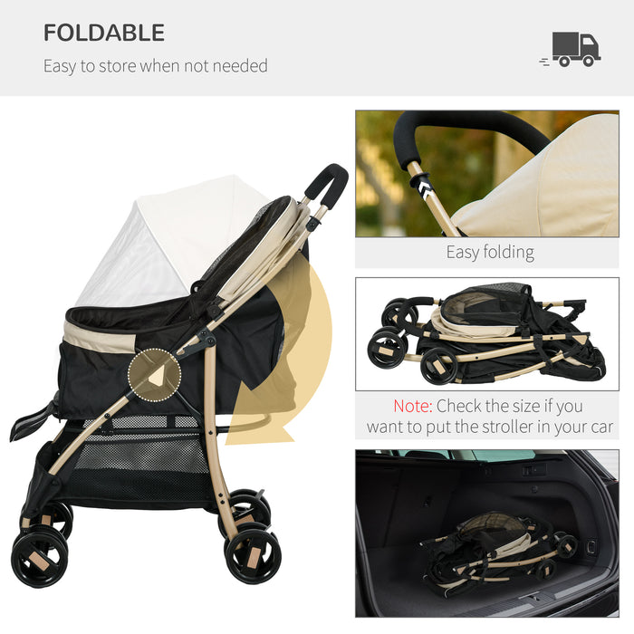 Oxfoad Compact Dog Stroller - Weatherproof Pet Carrier for Small Breeds with Rain Cover, Dark Khaki - Perfect for Miniature Pooches & Outdoor Adventures