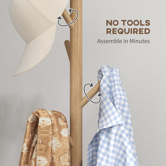 Wooden Coat Stand with 8 Hooks - Elegant Natural Finish - Perfect for Home or Office Organization