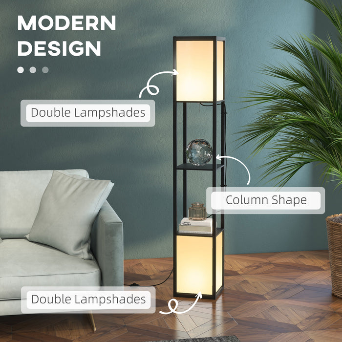 Modern Dual Ambient Shelf Floor Lamp - 156cm Black Standing Light for Living Room and Bedroom - Stylish Space-Saving & Illumination Solution