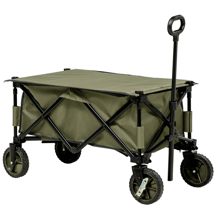 Collapsible Outdoor Wagon with Wheels - Folding Garden and Camping Trolley, Sturdy Steel Frame & Oxford Fabric - Space-Saving Utility Cart for Gardening and Transport