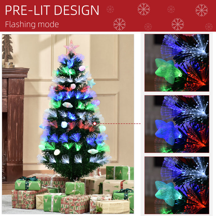 Artificial 4FT Pre-Lit Fiber Optic Christmas Tree - LED Lights & Decorative Baubles with Fitted Star - Perfect for Holiday Home Decor and Festive Celebrations
