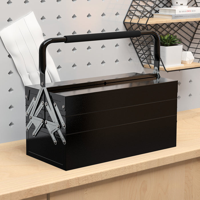 3 Tier Metal Toolbox with 5 Trays - Robust Portable Storage for Tools with Comfortable Carry Handle, 45x22.5x34.5cm - Ideal for Workshop Organization and Mobility