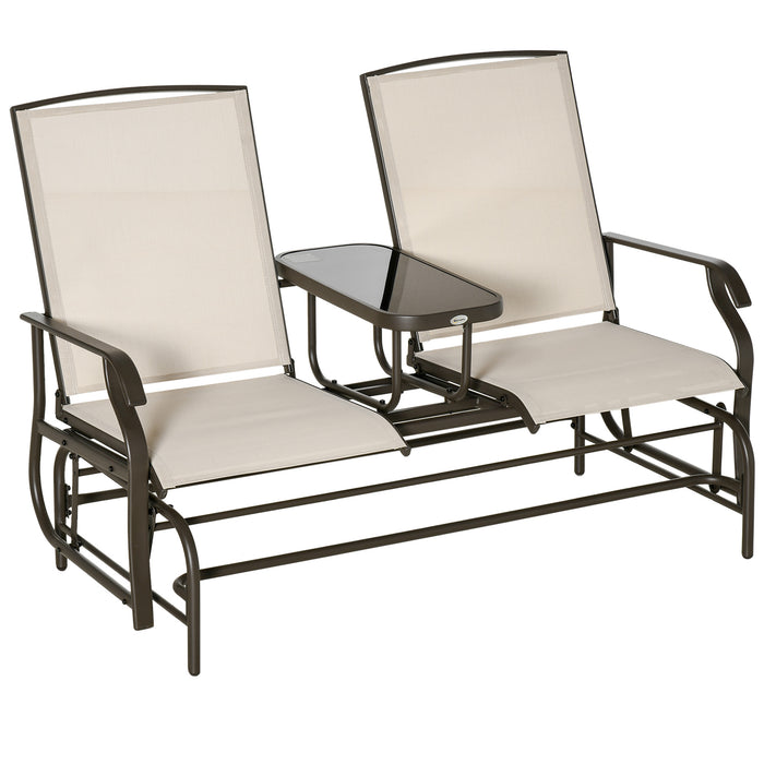 Metal Double Swing Glider with Rocking Chair Feature - Outdoor 2-Person Seating for Garden, Patio, Porch with Center Table - Ideal for Relaxation and Socializing