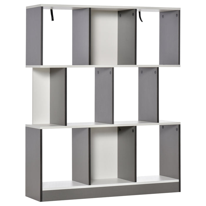 3-Tier 8-Cube Display Shelving Unit - Contemporary Home Office Bookcase with Safety Anti-Tipping - Stylish & Versatile Free-standing Organizer for Books and Decor in Grey White
