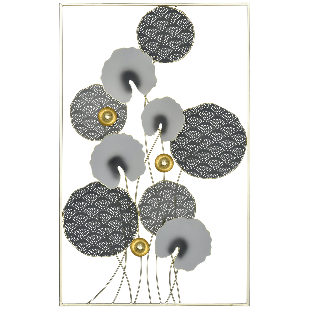 Grey Gold Lotus Leaf Metal Wall Art - Elegant 3D Sculpture Decor ...