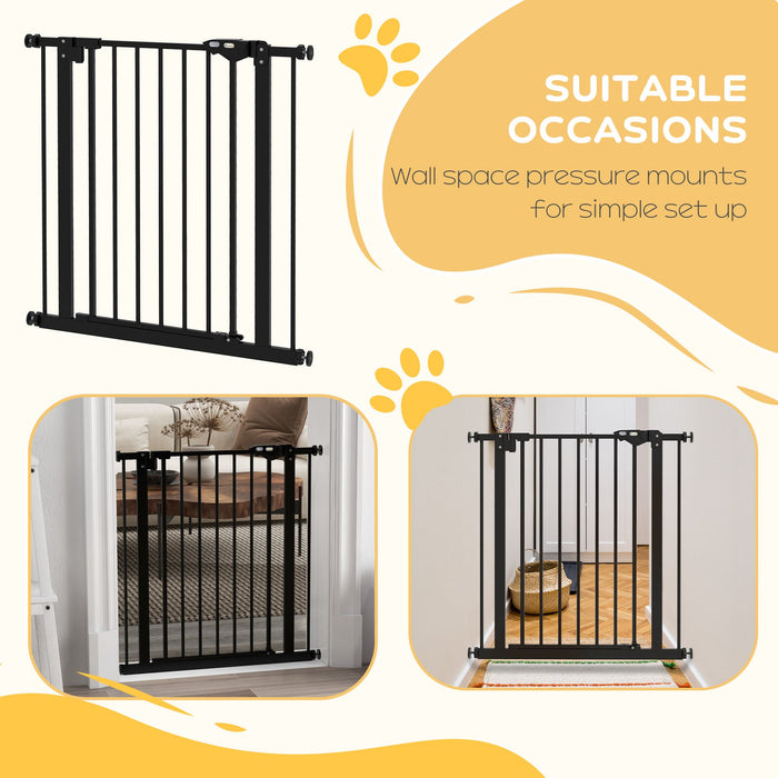 Adjustable Metal Dog Gate, 74-80cm Width - Black Safety Barrier for Pets - Ideal for Indoor Use to Keep Dogs Contained