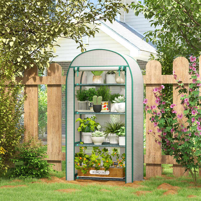 Mini Greenhouse with Storage Shelves - Durable Metal Frame & Roll-Up Zippered Door, 80x49x160 cm, PE Cover - Ideal for Outdoor Gardening and Plant Protection