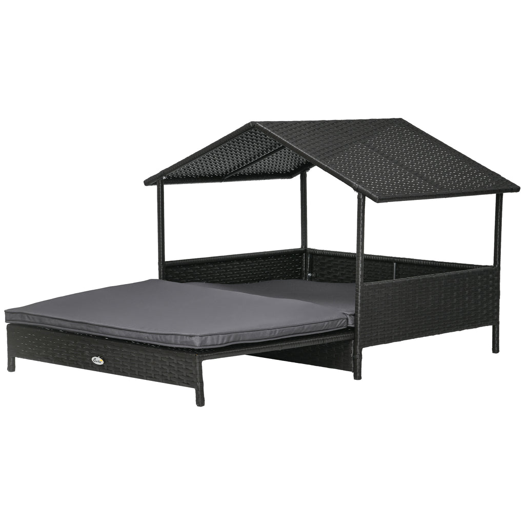Extendable Elevated Canine Lounger - Rattan Pet Abode with Water-Resistant Top, Detachable Plush Padding - Ideal for Small to Medium Dogs in Stylish Grey