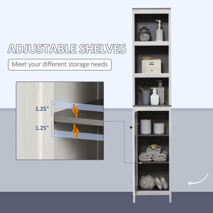 Slimline Antique White Bathroom Tower Cabinet - Freestanding Design with 3 Open Shelves & Adjustable Interior Shelf - Space-Saving Storage Solution for Toiletries and Linens