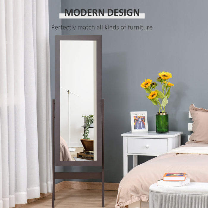Elegant Freestanding Brown Dressing Mirror - Tall 148x47cm with Adjustable Viewing Angles - Perfect for Bedroom & Fashion Enthusiasts