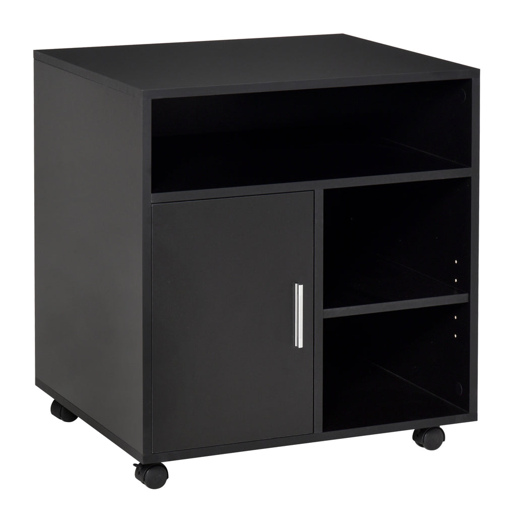 Mobile Rolling Printer Stand with Multiple Storage Shelves - Modern Office Side Desk Organizer, 60x50x65.5 cm, Black - Ideal for Workspace Organization and Mobility