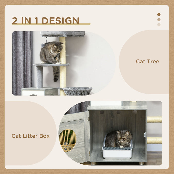 Cat Mansion All-in-One Litter Box - Enclosed Space, Bed, Scratch Posts, Lounging Platforms - Perfect for Indoor Cats Comfort & Privacy