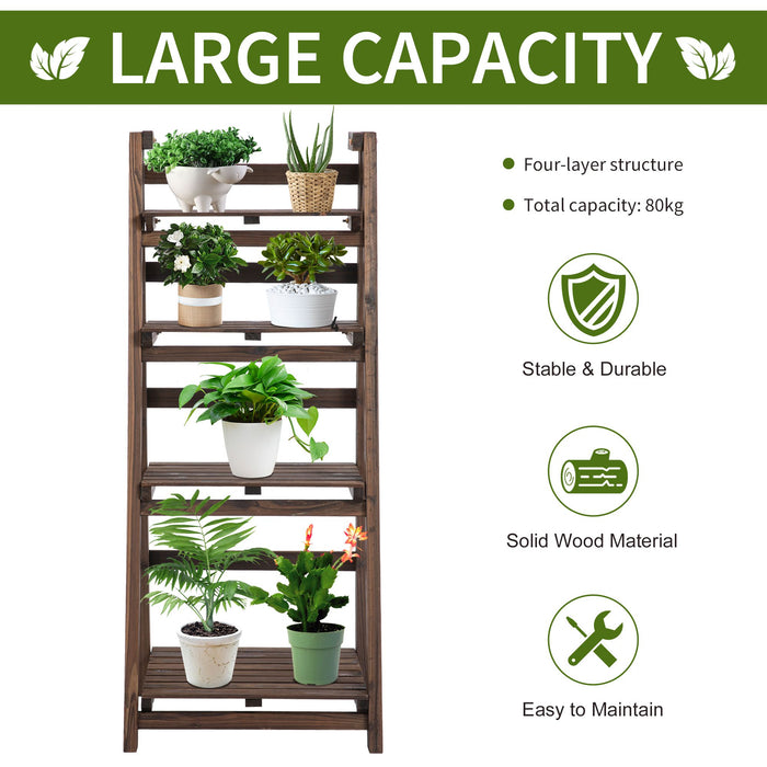 4-Tier Foldable Wooden Plant Shelf - Space-Saving Indoor/Outdoor Stand for Multiple Plant Pots - Ideal for Home & Garden Display, 45x35x108cm