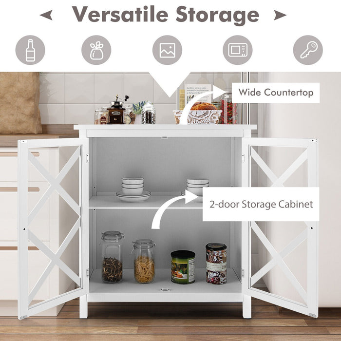 Modern Wooden Storage Cabinet - Adjustable Shelves, 2 Glass Doors, White Finish - Perfect for Stylish and Organised Home Storage