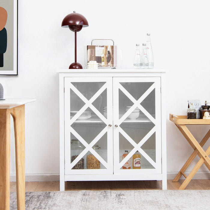 Modern Wooden Storage Cabinet - Adjustable Shelves, 2 Glass Doors, White Finish - Perfect for Stylish and Organised Home Storage