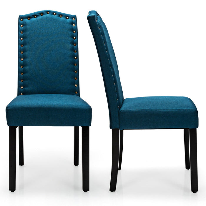 Set of 2 Upholstered Dining Chairs - Accent Linen Fabric with High Back in Blue - Ideal for Comfortable, Elegant Dining Experience