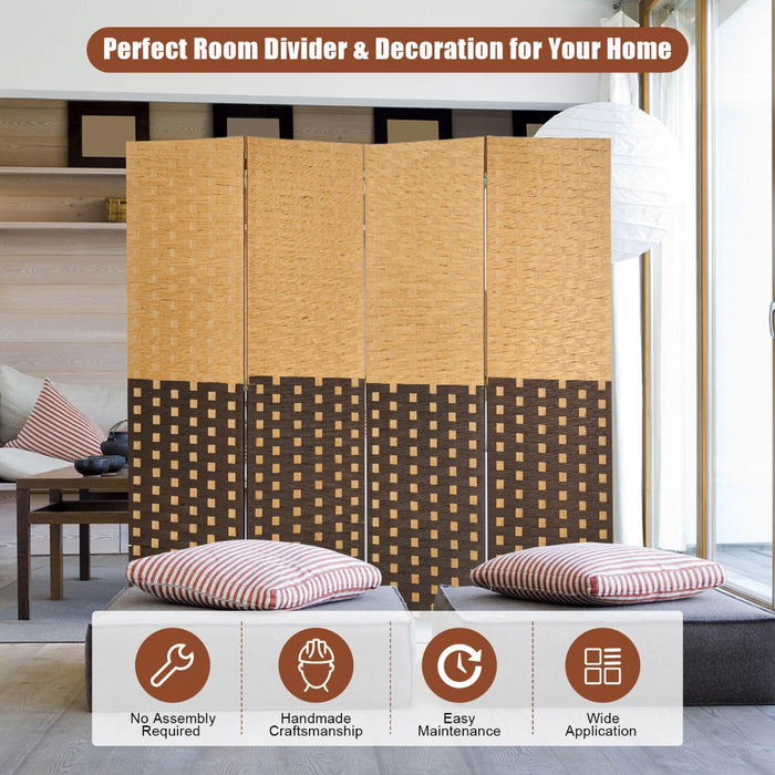 4-Panel Hand-Woven Divider - Freestanding, Decorative Wall Partition - Ideal for Creating Privacy and Defining Spaces
