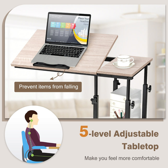 C-Shaped Side Table - Mobile Couch Accessory with Height Adjustable Storage in Coffee Finish - Perfect for Compact Living Spaces