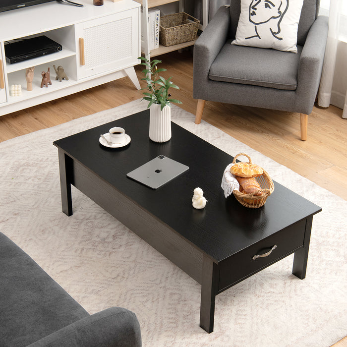 Black Lift Up Top Coffee Table - Featuring Concealed Storage Space - Ideal for Organizing Living Room Clutter