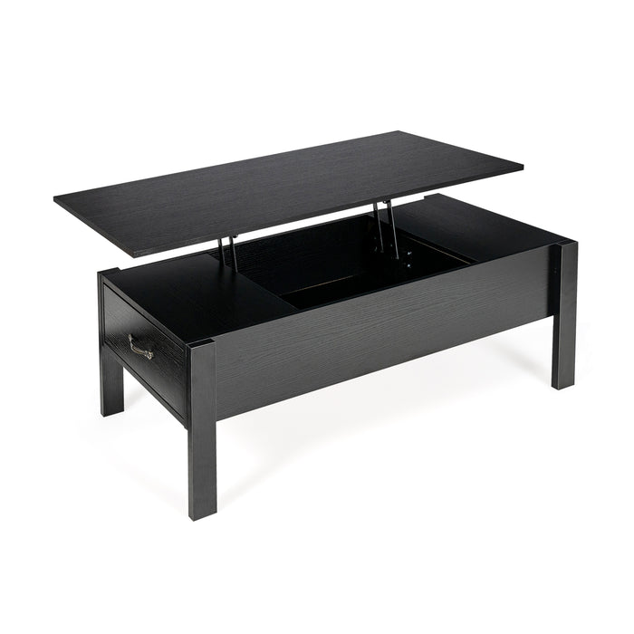 Black Lift Up Top Coffee Table - Featuring Concealed Storage Space - Ideal for Organizing Living Room Clutter