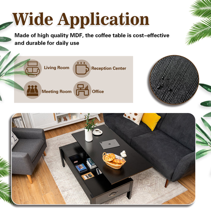 Black Lift Up Top Coffee Table - Featuring Concealed Storage Space - Ideal for Organizing Living Room Clutter